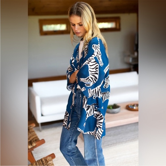 EMERSON FRY INDIA COLLECTION FETE KIMONO - ZEBRA LAPIS size S/XS - Picture 4 of 12